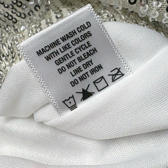 CeCe Women's Long Cold Shoulder Asymmetrical Neck Sequin Top Champagne - Picture 9 of 14